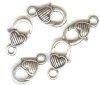 5 27mm Antique Silver Finish Heart Lobster Clasps with Stripes